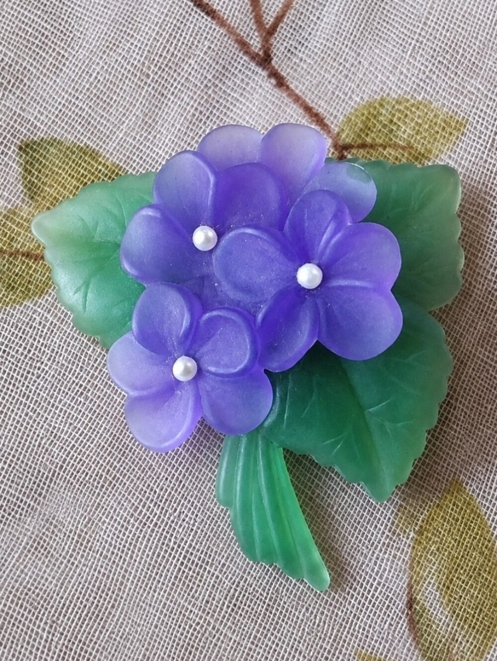 Matte Lavender Green Faux Pearl Brooch Pin Violets Forget Me Not Frosted Avon?
